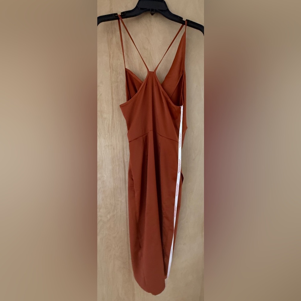 Missguided Asymmetrical Drape Rust Satin Midi Dress Size 4 - Picture 10 of 16